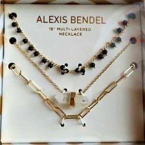 Alexis Bendel 16 inch Multi-Layered Necklace in Goldtone Beaded, Crystal Pendant